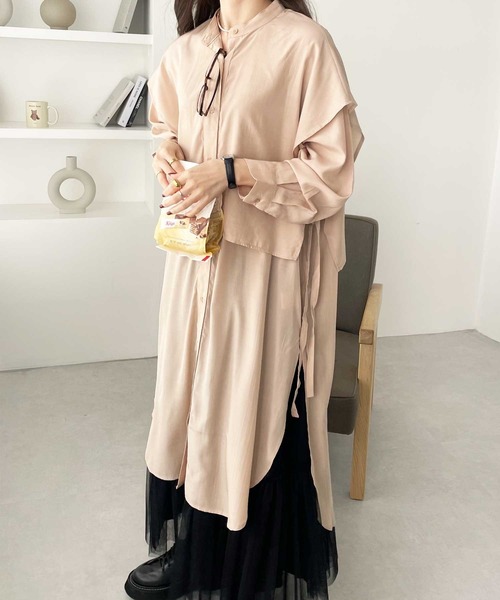 GeeRA（ジーラ）の「ケープ風デザインシャツワンピース（シャツワンピース・レディース・ブラック/ベージュ/ブルー・X-LARGE/MEDIUM/LARGE）」の20枚目の写真