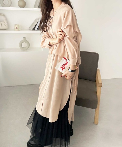 GeeRA（ジーラ）の「ケープ風デザインシャツワンピース（シャツワンピース・レディース・ブラック/ベージュ/ブルー・X-LARGE/MEDIUM/LARGE）」の21枚目の写真