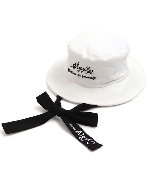 algy（アルジー）の「りぼん付きフリルバケットハット（ハット・キッズ・ブラック/ベージュ/アイボリー・SMALL/MEDIUM）」の2枚目の写真