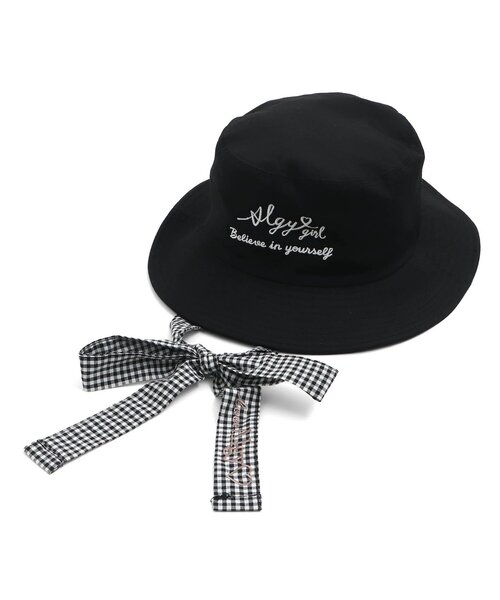 algy（アルジー）の「りぼん付きフリルバケットハット（ハット・キッズ・ブラック/ベージュ/アイボリー・SMALL/MEDIUM）」の3枚目の写真