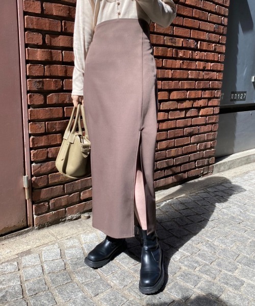 one after another NICE CLAUP（ワンアフターアナザーナイスクラップ）の「Sサイズあり シンプルスリットタイトスカート（スカート・レディース・ブラック/ブラウン/グリーン系その他/ピンク・SMALL/MEDIUM）」の3枚目の写真