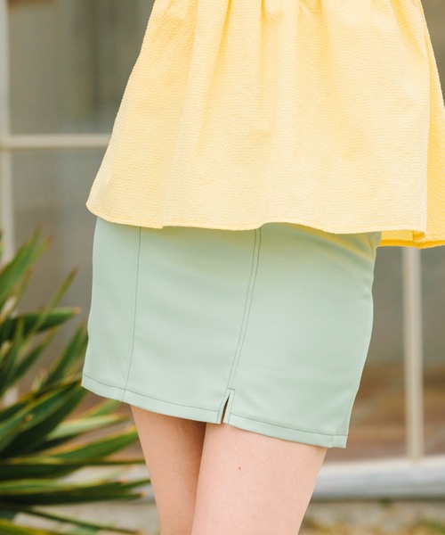 Cheek(チーク)の「【日本製】【サイズ展開あり】ハイウエストスリットミニスカート(スカート・レディース・ブラック/ミント/ベージュ・SMALL/MEDIUM)」の1枚目の写真