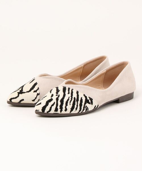 Lace Ladies（レースレディース）の「アニマル柄バレエシューズ ポインテッドトゥ フラットシューズ ぺたんこ靴（バレエシューズ・レディース・ベージュ/ブラック・23/22.5/23.5/24/24.5/25）」の2枚目の写真