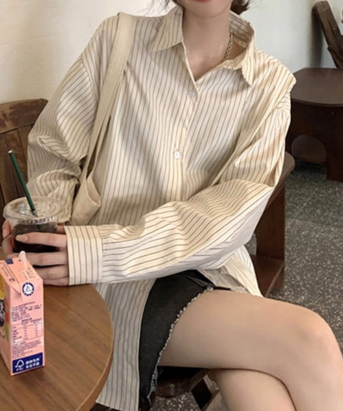 Dita(ディータ)の「ルーズストライプシャツ(シャツ/ブラウス・レディース・アイボリー/ブルー・FREE)」の6枚目の写真