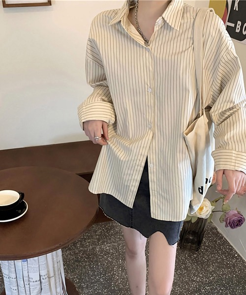 Dita(ディータ)の「ルーズストライプシャツ(シャツ/ブラウス・レディース・アイボリー/ブルー・FREE)」の4枚目の写真