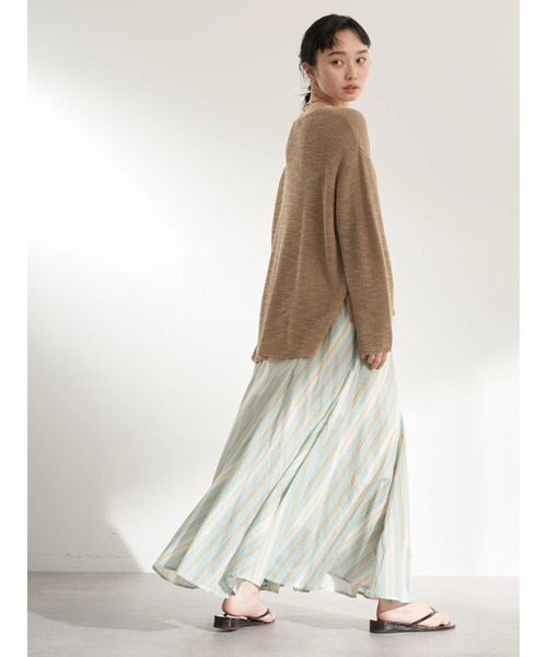 earth music&ecology（アースミュージックアンドエコロジー）の「マルチストライプフレアスカート（スカート・レディース・チャコールグレー/サックスブルー/アイボリー・FREE）」の6枚目の写真