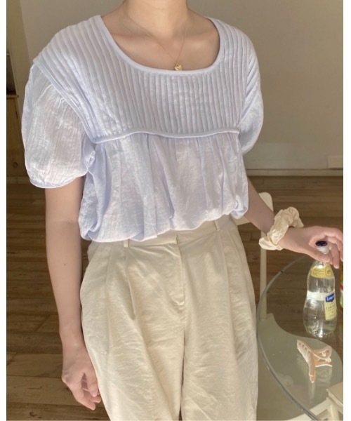 mood for a day（ムードフォーアデイ）の「half tuck blouse/ハーフタックブラウス（シャツ/ブラウス・レディース・ブルー/アイボリー・FREE）」の3枚目の写真