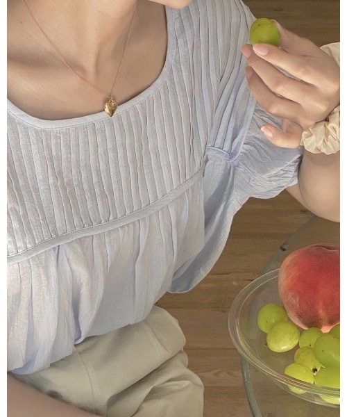 mood for a day（ムードフォーアデイ）の「half tuck blouse/ハーフタックブラウス（シャツ/ブラウス・レディース・ブルー/アイボリー・FREE）」の7枚目の写真