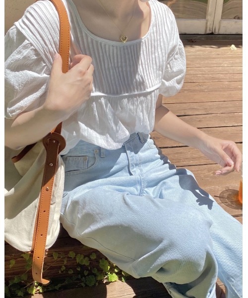 mood for a day（ムードフォーアデイ）の「half tuck blouse/ハーフタックブラウス（シャツ/ブラウス・レディース・ブルー/アイボリー・FREE）」の9枚目の写真