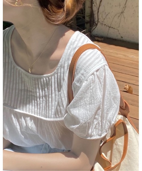 mood for a day（ムードフォーアデイ）の「half tuck blouse/ハーフタックブラウス（シャツ/ブラウス・レディース・ブルー/アイボリー・FREE）」の5枚目の写真