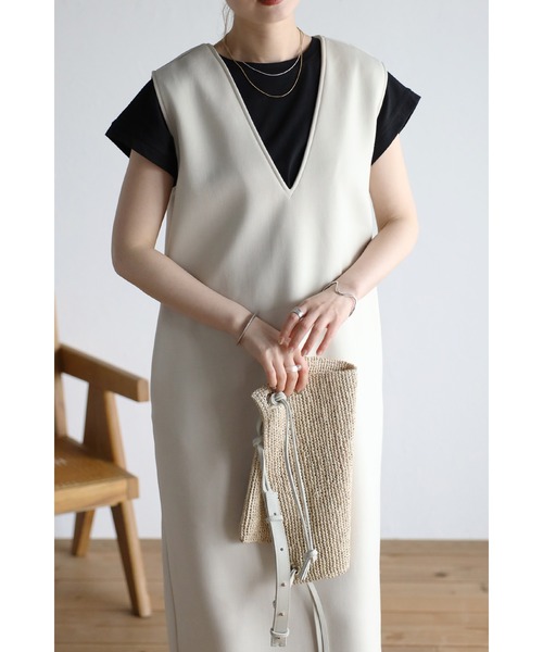 Bonjour Sagan（ボンジュールサガン）の「Vネックジャンパースカート（ジャンパースカート・レディース・クリーム/ベージュ・FREE）」の10枚目の写真