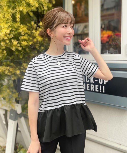 KOBE LETTUCE(コウベレタス)の「ペプラムフレアドッキングTシャツ(Tシャツ/カットソー・レディース・ネイビー/ブラック/オフホワイト/ホワイト×ブラック・FREE)」の3枚目の写真