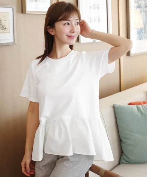 KOBE LETTUCE(コウベレタス)の「ペプラムフレアドッキングTシャツ(Tシャツ/カットソー・レディース・ネイビー/ブラック/オフホワイト/ホワイト×ブラック・FREE)」の2枚目の写真