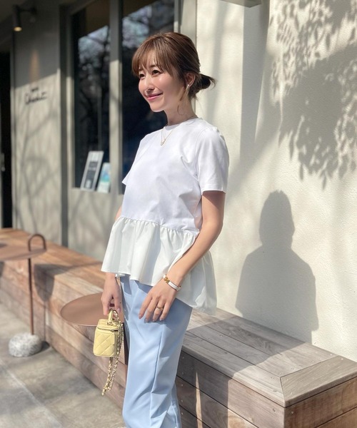 KOBE LETTUCE(コウベレタス)の「ペプラムフレアドッキングTシャツ(Tシャツ/カットソー・レディース・ネイビー/ブラック/オフホワイト/ホワイト×ブラック・FREE)」の5枚目の写真