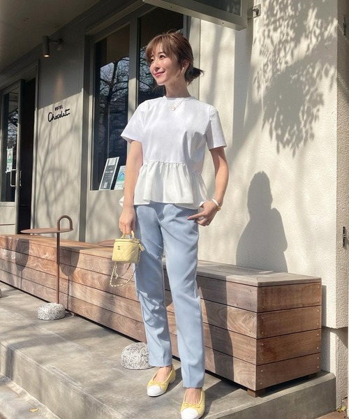 KOBE LETTUCE(コウベレタス)の「ペプラムフレアドッキングTシャツ(Tシャツ/カットソー・レディース・ネイビー/ブラック/オフホワイト/ホワイト×ブラック・FREE)」の7枚目の写真