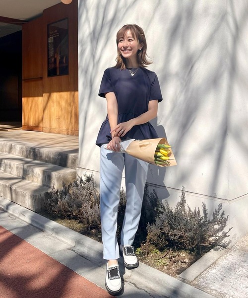 KOBE LETTUCE(コウベレタス)の「ペプラムフレアドッキングTシャツ(Tシャツ/カットソー・レディース・ネイビー/ブラック/オフホワイト/ホワイト×ブラック・FREE)」の15枚目の写真