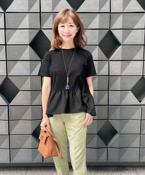 KOBE LETTUCE(コウベレタス)の「ペプラムフレアドッキングTシャツ(Tシャツ/カットソー・レディース・ネイビー/ブラック/オフホワイト/ホワイト×ブラック・FREE)」の11枚目の写真