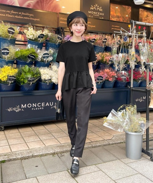 KOBE LETTUCE(コウベレタス)の「ペプラムフレアドッキングTシャツ(Tシャツ/カットソー・レディース・ネイビー/ブラック/オフホワイト/ホワイト×ブラック・FREE)」の12枚目の写真