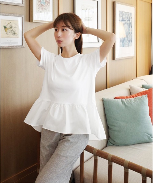 KOBE LETTUCE(コウベレタス)の「ペプラムフレアドッキングTシャツ(Tシャツ/カットソー・レディース・ネイビー/ブラック/オフホワイト/ホワイト×ブラック・FREE)」の17枚目の写真