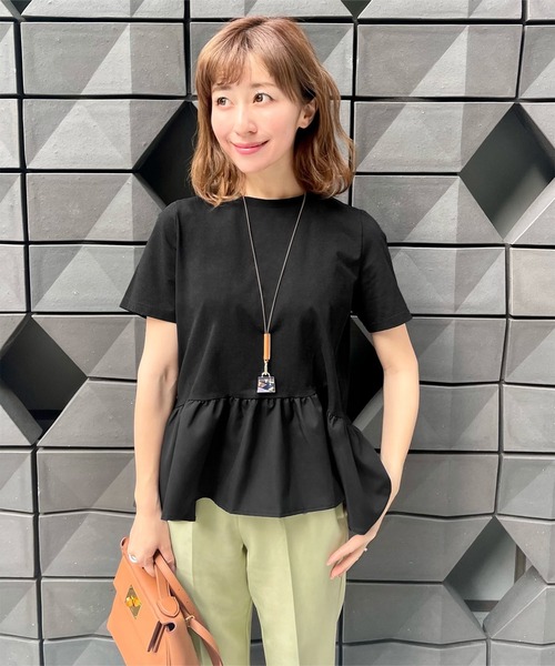 KOBE LETTUCE(コウベレタス)の「ペプラムフレアドッキングTシャツ(Tシャツ/カットソー・レディース・ネイビー/ブラック/オフホワイト/ホワイト×ブラック・FREE)」の20枚目の写真