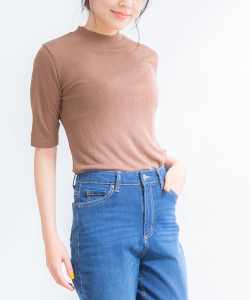 Honeys（ハニーズ）の「半袖ハイネックＴシャツ（Tシャツ/カットソー・レディース・モカ/ネイビー/ブラック/グリーン/ベージュ・L/M/S）」の21枚目の写真