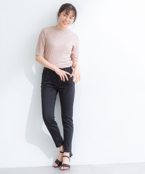 Honeys（ハニーズ）の「半袖ハイネックＴシャツ（Tシャツ/カットソー・レディース・モカ/ネイビー/ブラック/グリーン/ベージュ・L/M/S）」の11枚目の写真