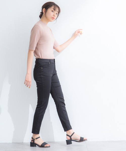 Honeys（ハニーズ）の「半袖ハイネックＴシャツ（Tシャツ/カットソー・レディース・モカ/ネイビー/ブラック/グリーン/ベージュ・L/M/S）」の7枚目の写真