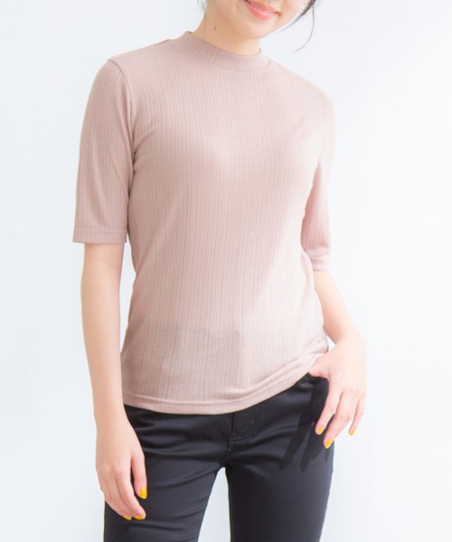 Honeys（ハニーズ）の「半袖ハイネックＴシャツ（Tシャツ/カットソー・レディース・モカ/ネイビー/ブラック/グリーン/ベージュ・L/M/S）」の15枚目の写真