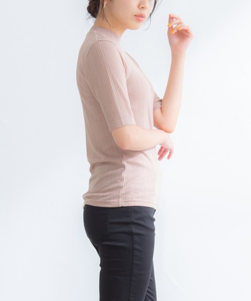 Honeys（ハニーズ）の「半袖ハイネックＴシャツ（Tシャツ/カットソー・レディース・モカ/ネイビー/ブラック/グリーン/ベージュ・L/M/S）」の18枚目の写真