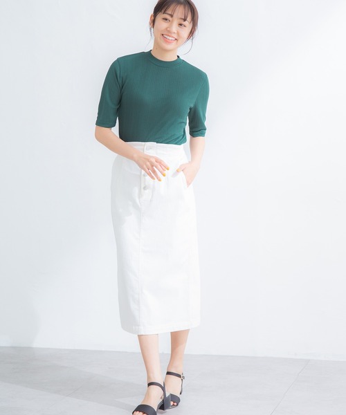 Honeys（ハニーズ）の「半袖ハイネックＴシャツ（Tシャツ/カットソー・レディース・モカ/ネイビー/ブラック/グリーン/ベージュ・L/M/S）」の19枚目の写真