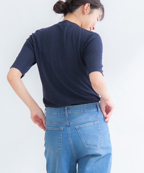 Honeys（ハニーズ）の「半袖ハイネックＴシャツ（Tシャツ/カットソー・レディース・モカ/ネイビー/ブラック/グリーン/ベージュ・L/M/S）」の16枚目の写真