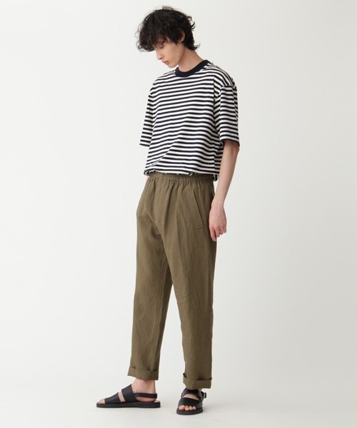 MARGARET HOWELL（マーガレットハウエル）の「ORGANIC COTTON STRIPE JERSEY（Tシャツ/カットソー・メンズ・オフホワイト/オリーブ・MEDIUM/LARGE）」の7枚目の写真