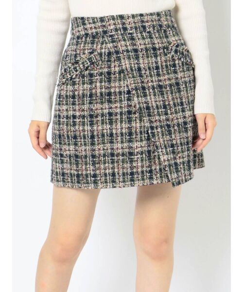 MURUA（ムルーア）の「ツイードラップミニスカート【セットアップ着用可】（スカート・レディース・グレー/ネイビー・1/2）」の4枚目の写真