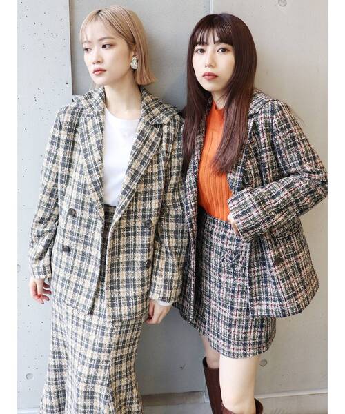 MURUA（ムルーア）の「ツイードラップミニスカート【セットアップ着用可】（スカート・レディース・グレー/ネイビー・1/2）」の6枚目の写真