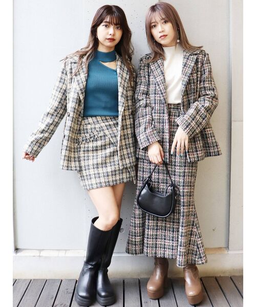 MURUA（ムルーア）の「ツイードラップミニスカート【セットアップ着用可】（スカート・レディース・グレー/ネイビー・1/2）」の7枚目の写真