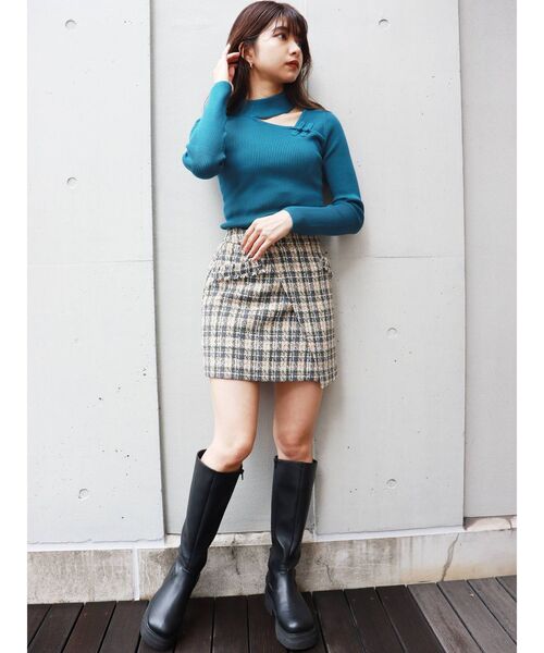 MURUA（ムルーア）の「ツイードラップミニスカート【セットアップ着用可】（スカート・レディース・グレー/ネイビー・1/2）」の12枚目の写真