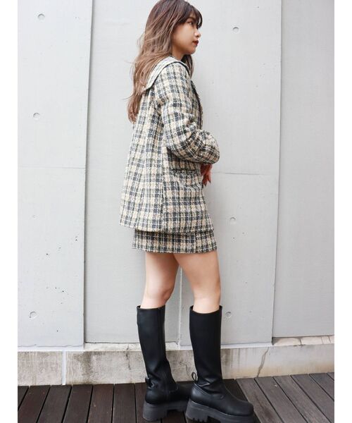 MURUA（ムルーア）の「ツイードラップミニスカート【セットアップ着用可】（スカート・レディース・グレー/ネイビー・1/2）」の14枚目の写真