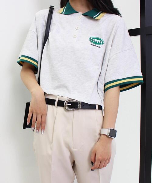 INGNI(イング)の「胸ロゴライン配色ポロシャツ(Tシャツ/カットソー・レディース・オフホワイト/グリーン/オートミール/ブラック/イエロー・M)」の4枚目の写真