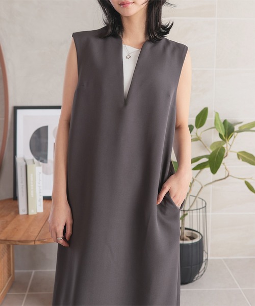 KOBE LETTUCE（コウベレタス）の「キーネックジャンスカワンピース（ワンピース・レディース・グレイッシュベージュ/ブラック/グリーン系/チャコール/ホワイト系・FREE）」の3枚目の写真