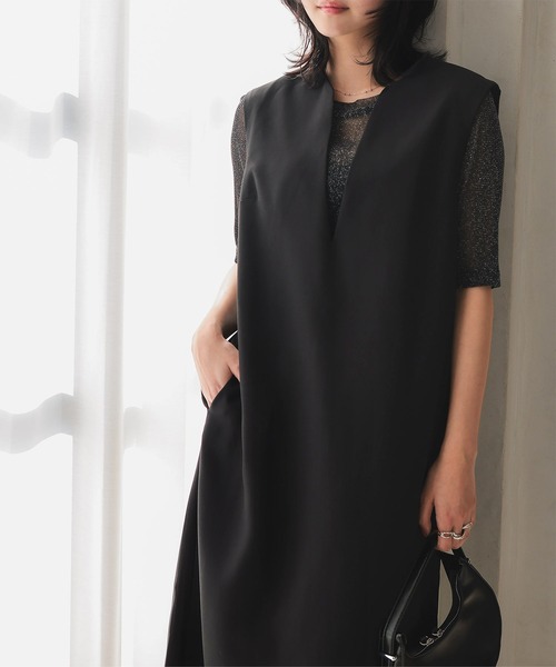 KOBE LETTUCE（コウベレタス）の「キーネックジャンスカワンピース（ワンピース・レディース・グレイッシュベージュ/ブラック/グリーン系/チャコール/ホワイト系・FREE）」の2枚目の写真