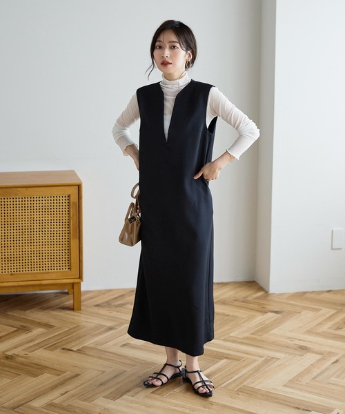 KOBE LETTUCE（コウベレタス）の「キーネックジャンスカワンピース（ワンピース・レディース・グレイッシュベージュ/ブラック/グリーン系/チャコール/ホワイト系・FREE）」の22枚目の写真