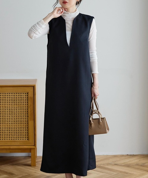 KOBE LETTUCE（コウベレタス）の「キーネックジャンスカワンピース（ワンピース・レディース・グレイッシュベージュ/ブラック/グリーン系/チャコール/ホワイト系・FREE）」の12枚目の写真