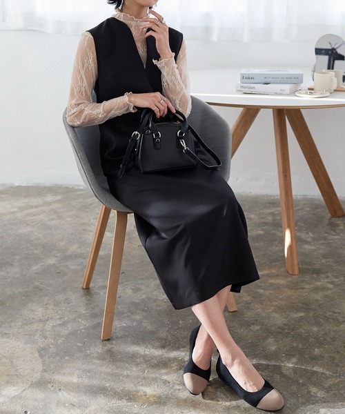 KOBE LETTUCE（コウベレタス）の「キーネックジャンスカワンピース（ワンピース・レディース・グレイッシュベージュ/ブラック/グリーン系/チャコール/ホワイト系・FREE）」の16枚目の写真