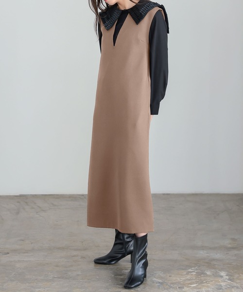 KOBE LETTUCE（コウベレタス）の「キーネックジャンスカワンピース（ワンピース・レディース・グレイッシュベージュ/ブラック/グリーン系/チャコール/ホワイト系・FREE）」の17枚目の写真