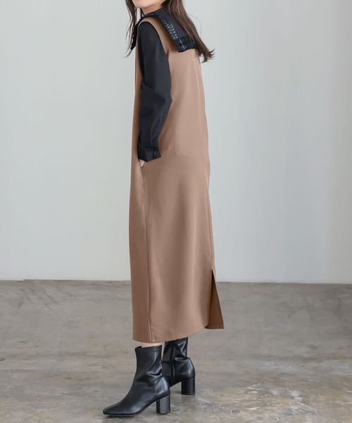 KOBE LETTUCE（コウベレタス）の「キーネックジャンスカワンピース（ワンピース・レディース・グレイッシュベージュ/ブラック/グリーン系/チャコール/ホワイト系・FREE）」の18枚目の写真