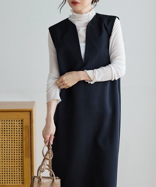 KOBE LETTUCE（コウベレタス）の「キーネックジャンスカワンピース（ワンピース・レディース・グレイッシュベージュ/ブラック/グリーン系/チャコール/ホワイト系・FREE）」の9枚目の写真