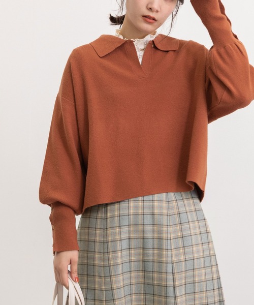 POU DOU DOU（プードゥドゥ）の「襟付きショート丈プルオーバーニット（ニット/セーター・レディース・ブラック/ブラウン/グリーン・3）」の3枚目の写真