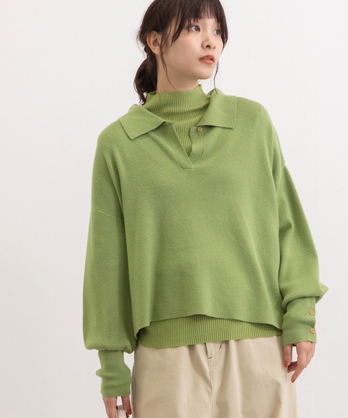 POU DOU DOU（プードゥドゥ）の「襟付きショート丈プルオーバーニット（ニット/セーター・レディース・ブラック/ブラウン/グリーン・3）」の4枚目の写真