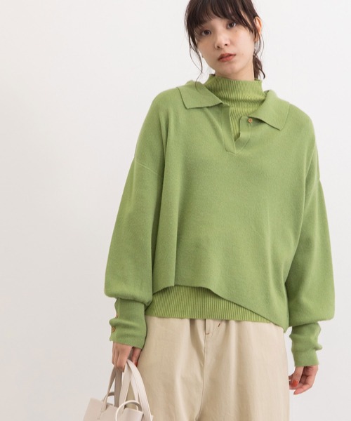 POU DOU DOU（プードゥドゥ）の「襟付きショート丈プルオーバーニット（ニット/セーター・レディース・ブラック/ブラウン/グリーン・3）」の5枚目の写真