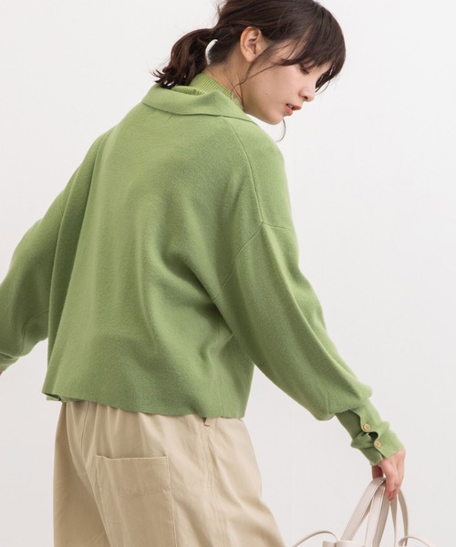 POU DOU DOU（プードゥドゥ）の「襟付きショート丈プルオーバーニット（ニット/セーター・レディース・ブラック/ブラウン/グリーン・3）」の7枚目の写真